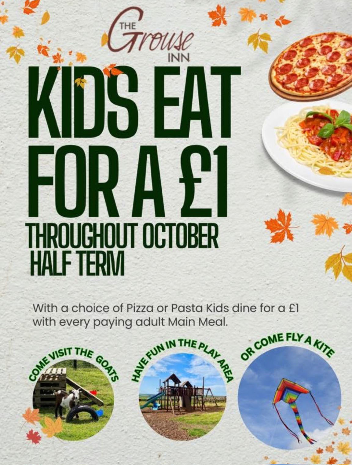 Grouse Inn: Kids eat for £1 through October half term Grouse Inn: Kids eat for £1 through October half term